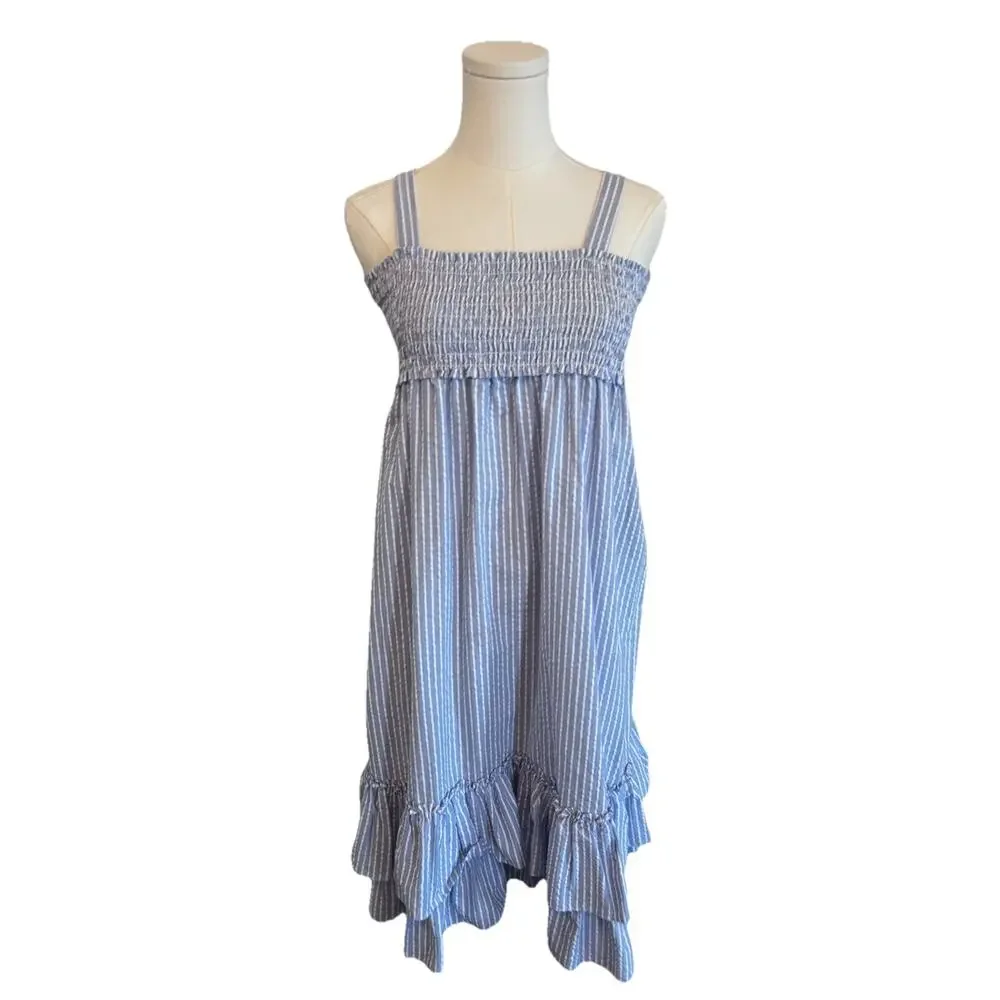 Bonnie Jean Girls Dress Sz 8 Blue Striped Seersucker Spring Maxi Summer Easter